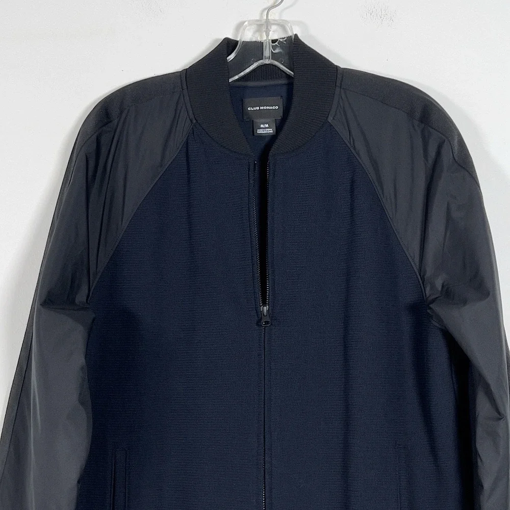 Club‎ Monaco Zip Up Bomber Jacket Mens Sz M Blue Black Colorblock Minimalist